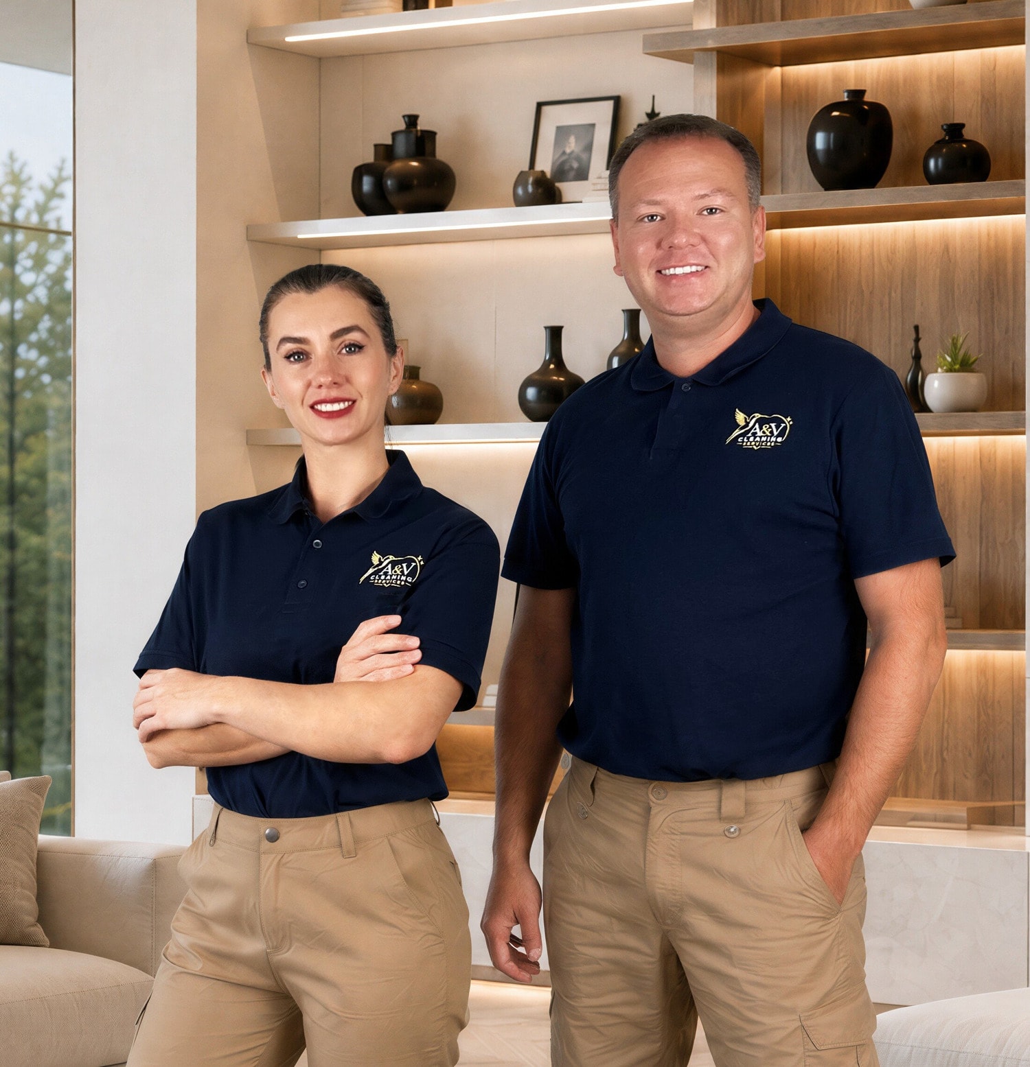Tim and Victoria, owners of A&V Cleaning Services, in a Jacksonville, FL home
